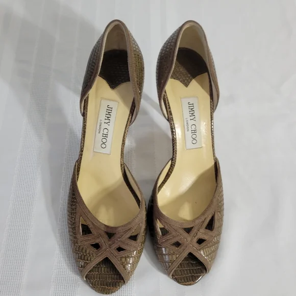 Jimmy Choo Brown Peep Toe Heels 38.5 8.5 - Picture 6 of 15